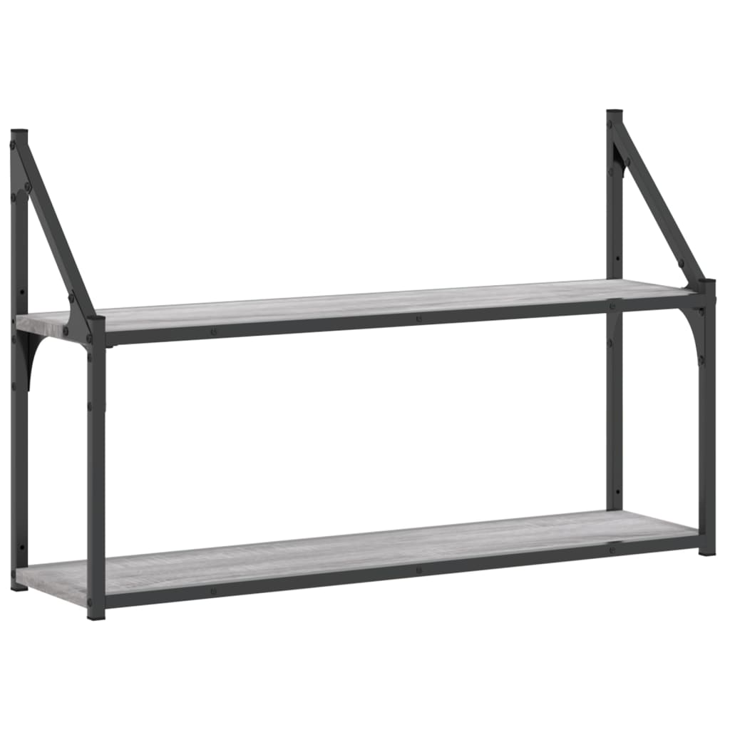 2 szintes szürke sonoma színű szerelt fa fali polc 80x21x51 cm