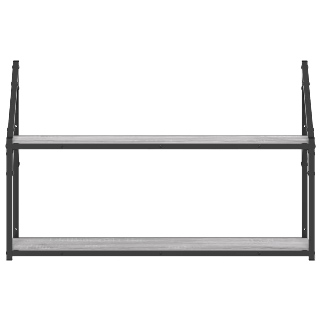 2 szintes szürke sonoma színű szerelt fa fali polc 80x21x51 cm
