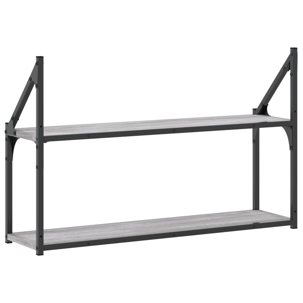 2 szintes szürke sonoma színű szerelt fa fali polc 80x21x51 cm