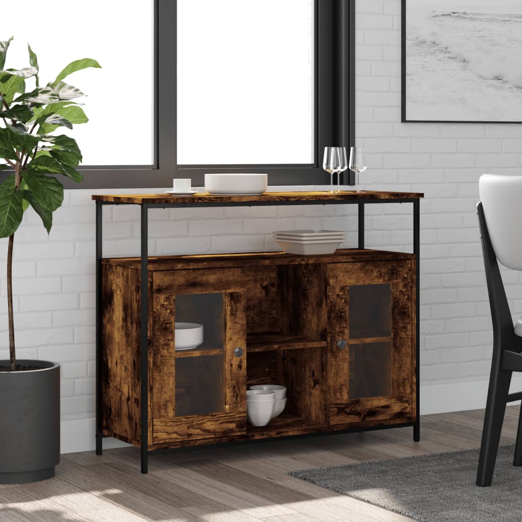 füstös tölgy színű szerelt fa tálalószekrény 100 x 35 x 80 cm
