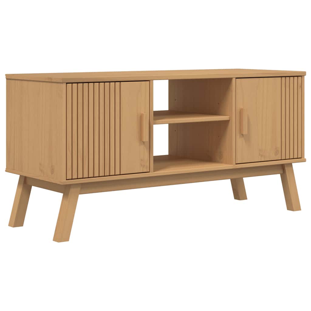 OLDEN barna tömör fenyőfa TV-szekrény 114 x 43 x 57 cm