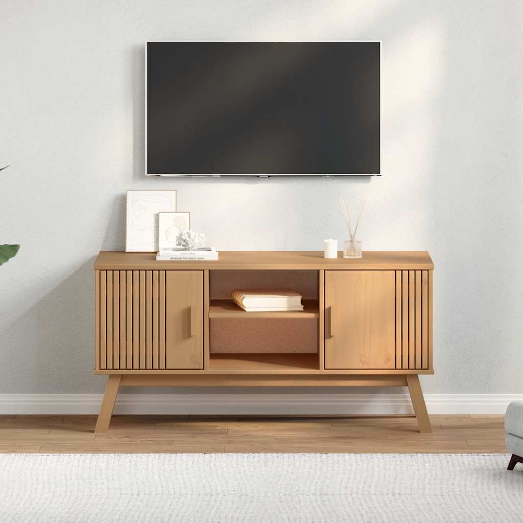 OLDEN barna tömör fenyőfa TV-szekrény 114 x 43 x 57 cm