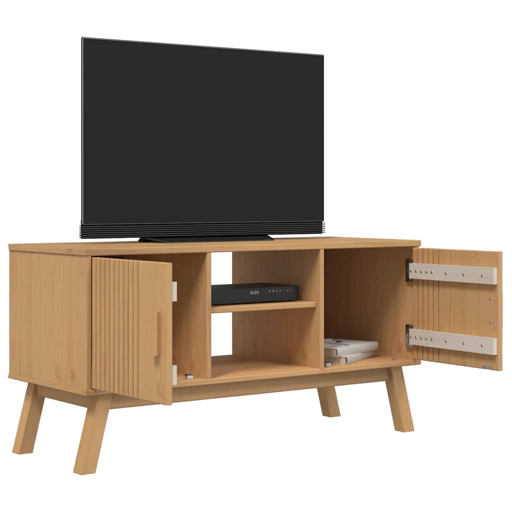 OLDEN barna tömör fenyőfa TV-szekrény 114 x 43 x 57 cm