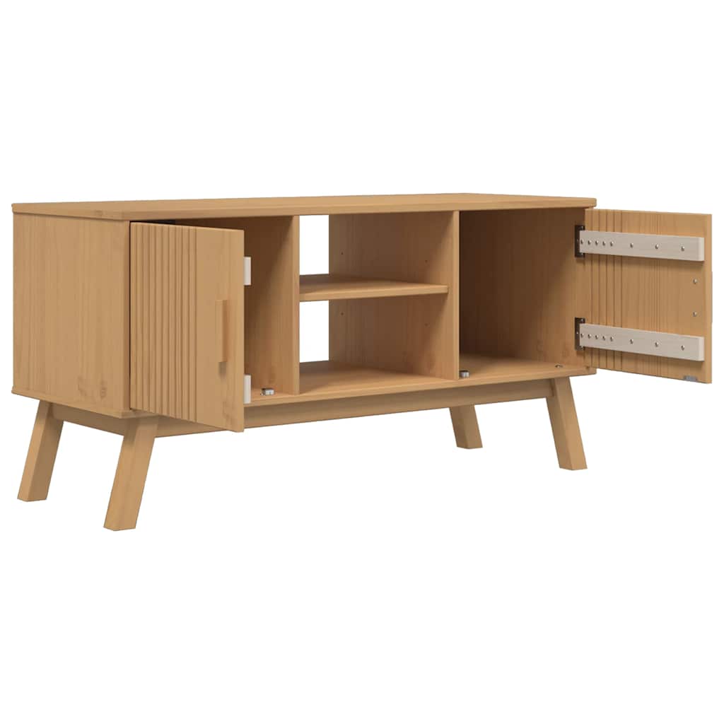 OLDEN barna tömör fenyőfa TV-szekrény 114 x 43 x 57 cm