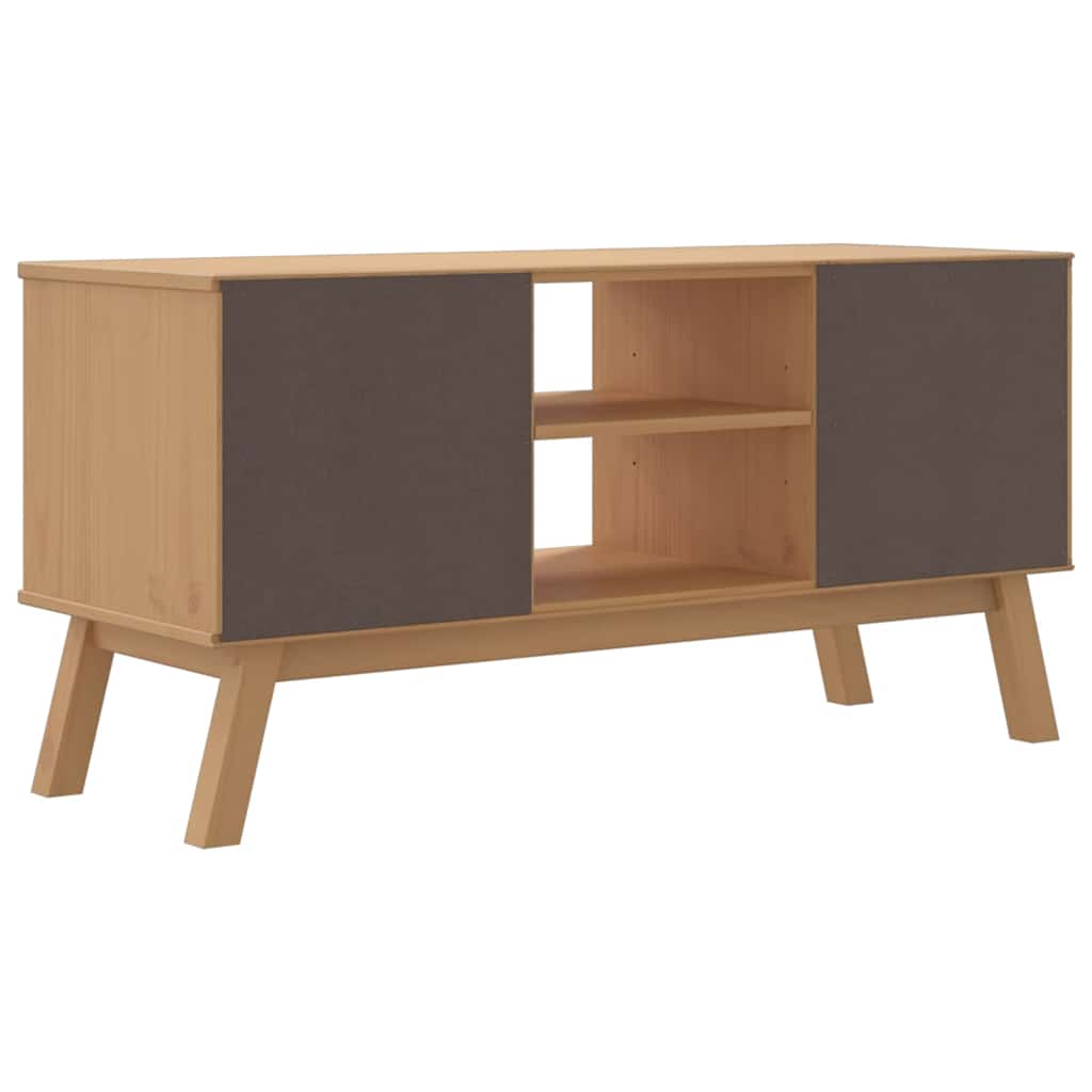 OLDEN barna tömör fenyőfa TV-szekrény 114 x 43 x 57 cm
