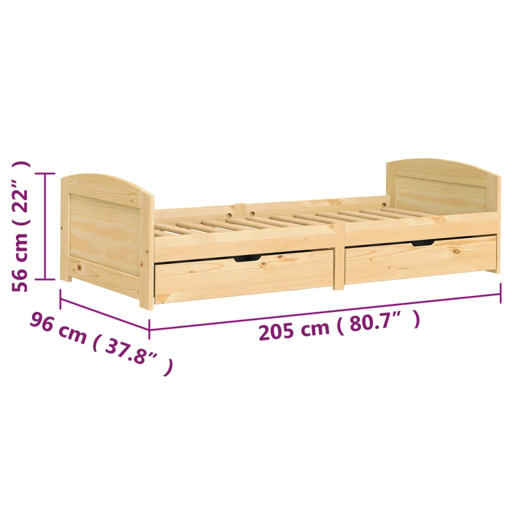 IRUN tömör fenyőfa kanapéágy 2 fiókkal 90 x 200 cm