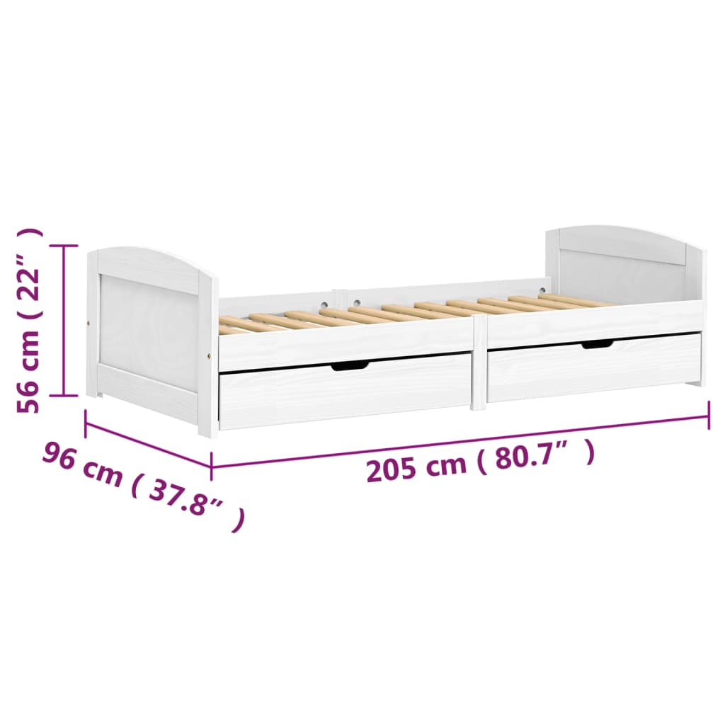 IRUN fehér tömör fenyőfa kanapéágy 2 fiókkal 90 x 200 cm
