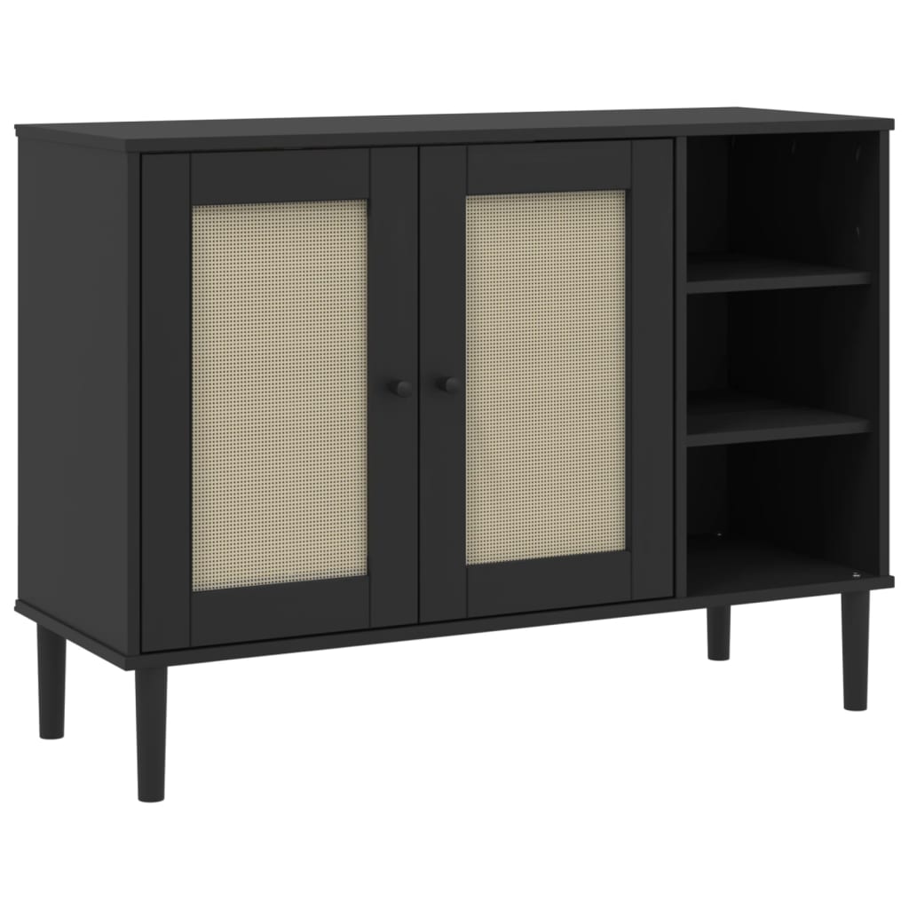 SENJA fekete rattan hatású tálalószekrény 112 x 40 x 80 cm