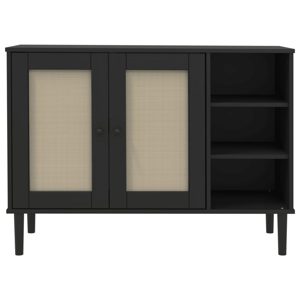 SENJA fekete rattan hatású tálalószekrény 112 x 40 x 80 cm