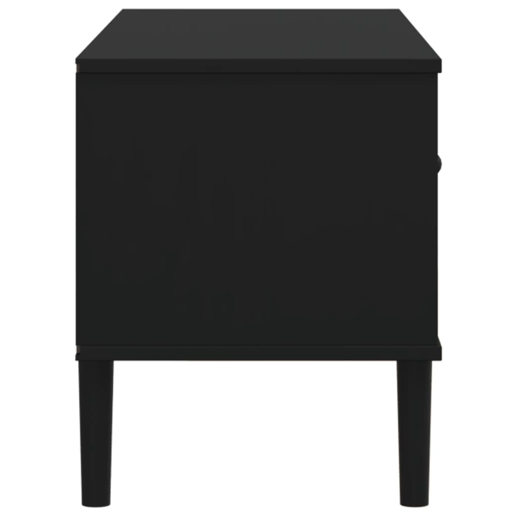 SENJA fekete rattanhatású tömör fenyő TV-szekrény 106x40x49 cm