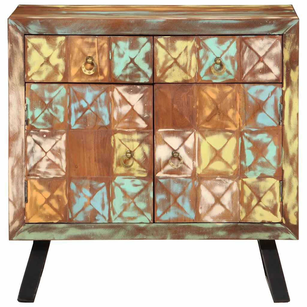 többszínű tömör újrahasznosított fa fiókos szekrény 70x35x70 cm