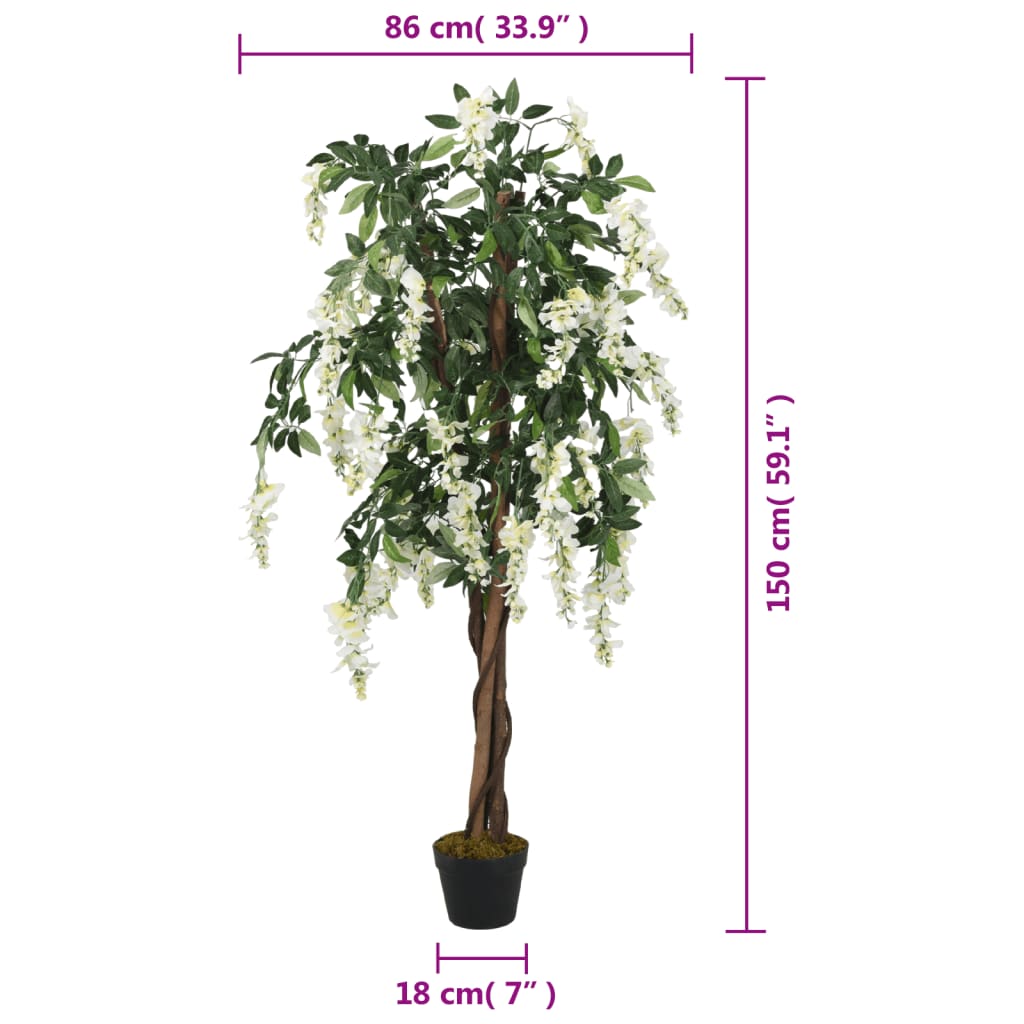 zöld és fehér mű akácfa 840 levéllel 150 cm