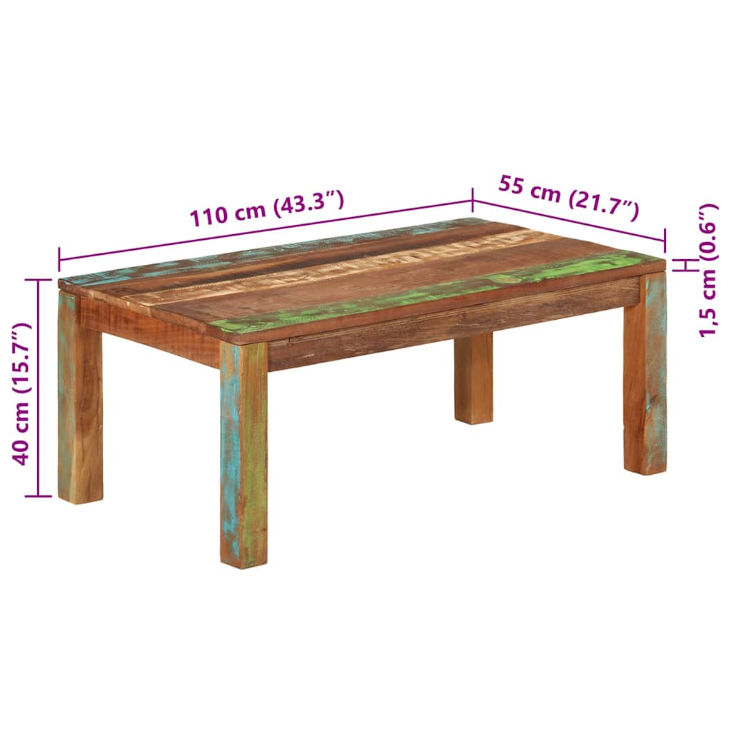 dohányzóasztal 110x55x40 cm Tömör, újrahasznosított fa