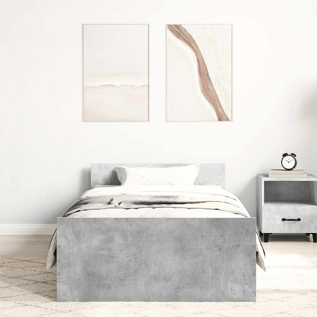 betonszürke szerelt fa ágykeret 90 x 200 cm