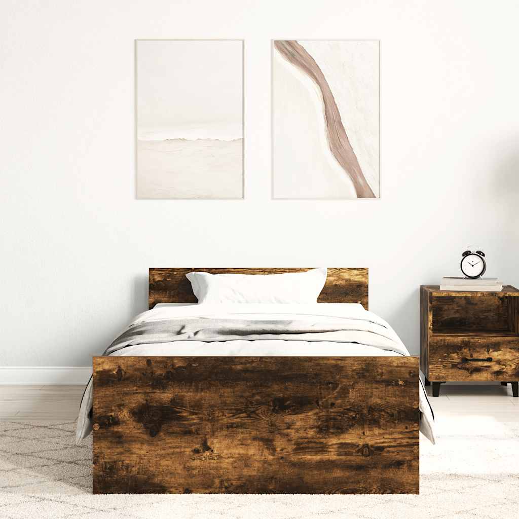 füstös tölgy színű szerelt fa ágykeret matrac nélkül 90x200 cm