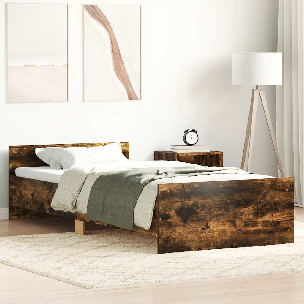 füstös tölgy színű szerelt fa ágykeret matrac nélkül 90x200 cm