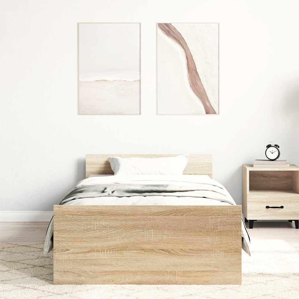 sonoma tölgy színű szerelt fa ágykeret matrac nélkül 100x200 cm