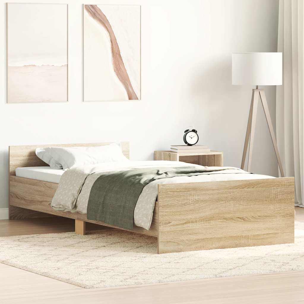 sonoma tölgy színű szerelt fa ágykeret matrac nélkül 100x200 cm