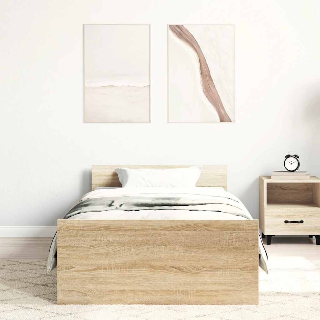 sonoma tölgy színű szerelt fa ágykeret matrac nélkül 90x190 cm