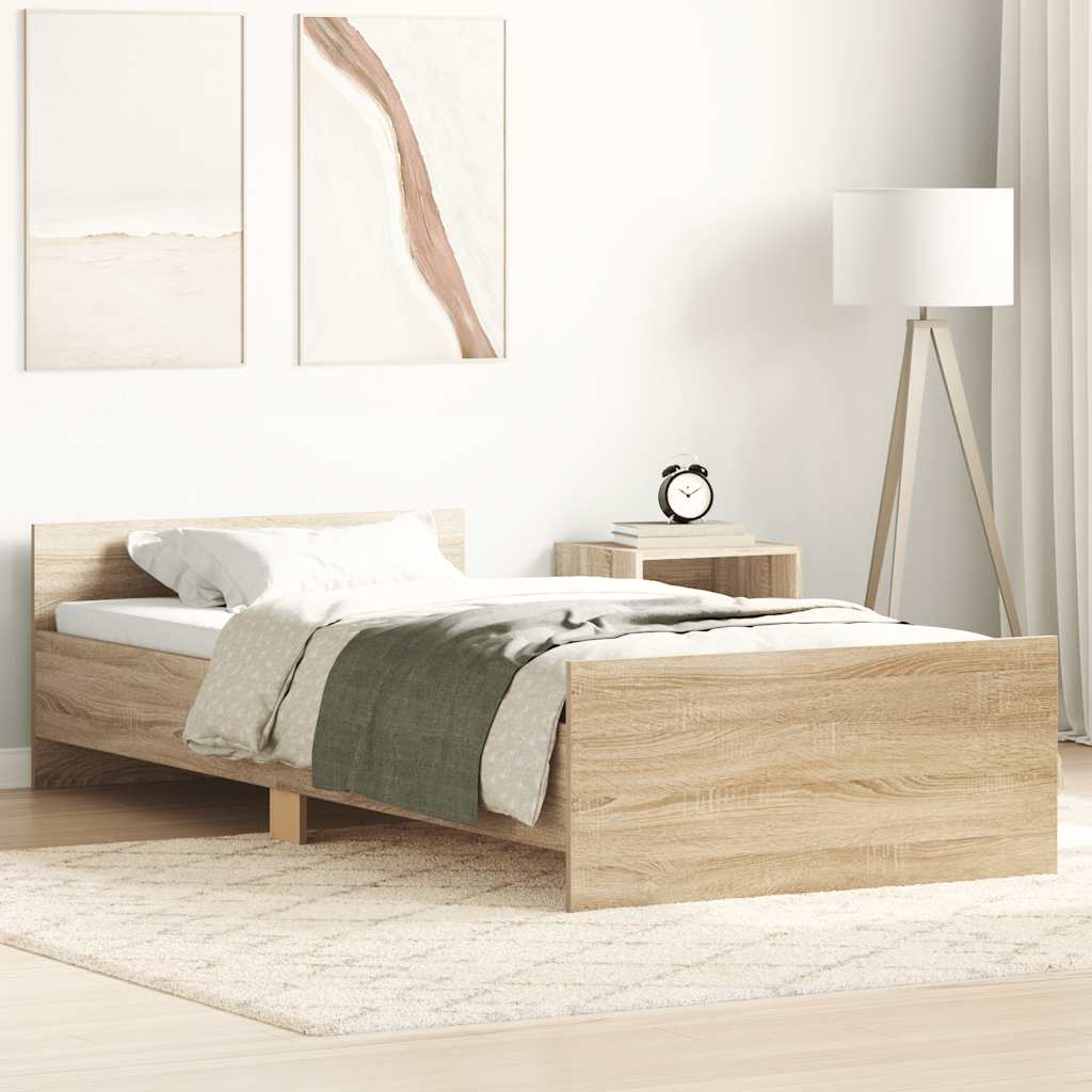 sonoma tölgy színű szerelt fa ágykeret matrac nélkül 90x190 cm