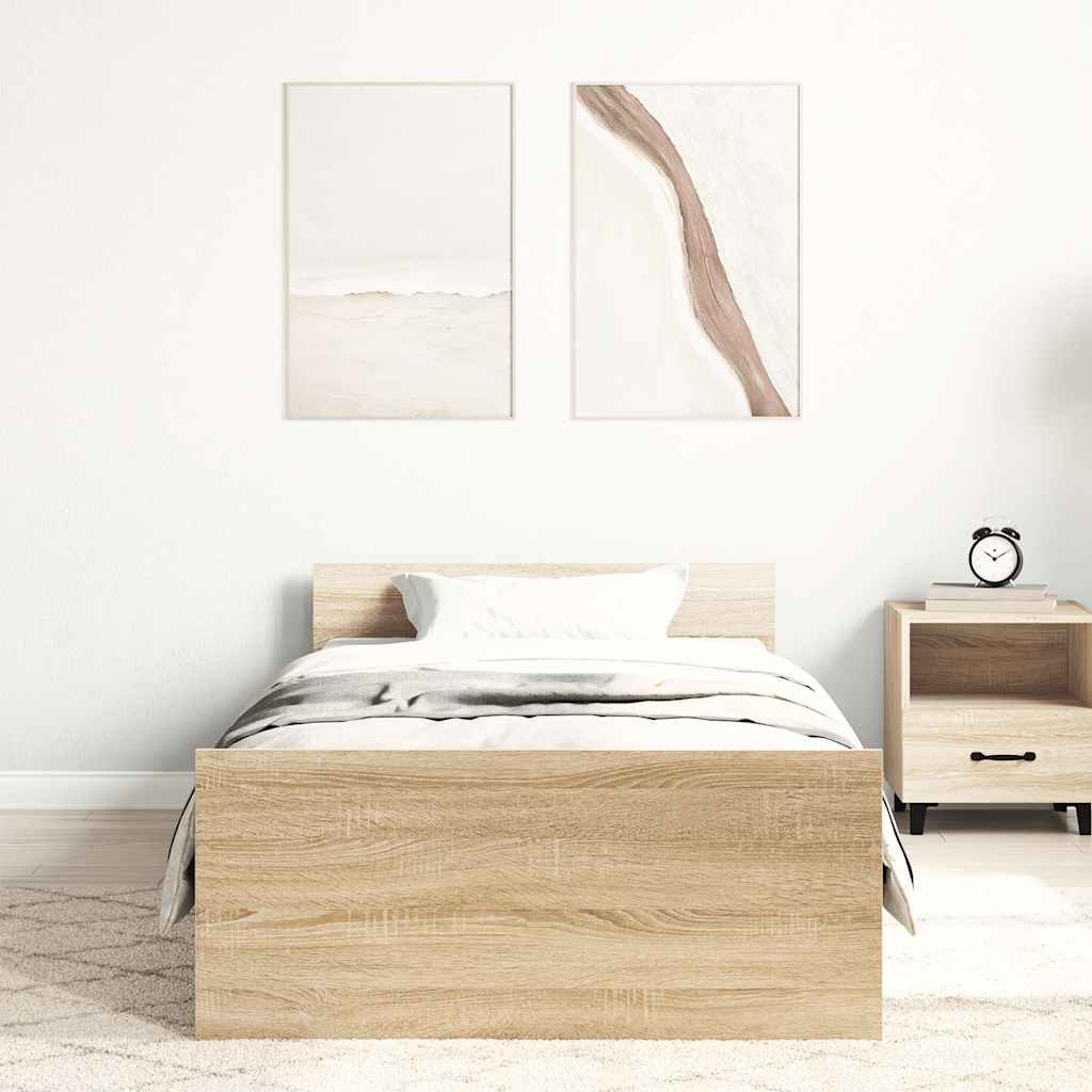 sonoma tölgy színű szerelt fa ágykeret matrac nélkül 75x190 cm