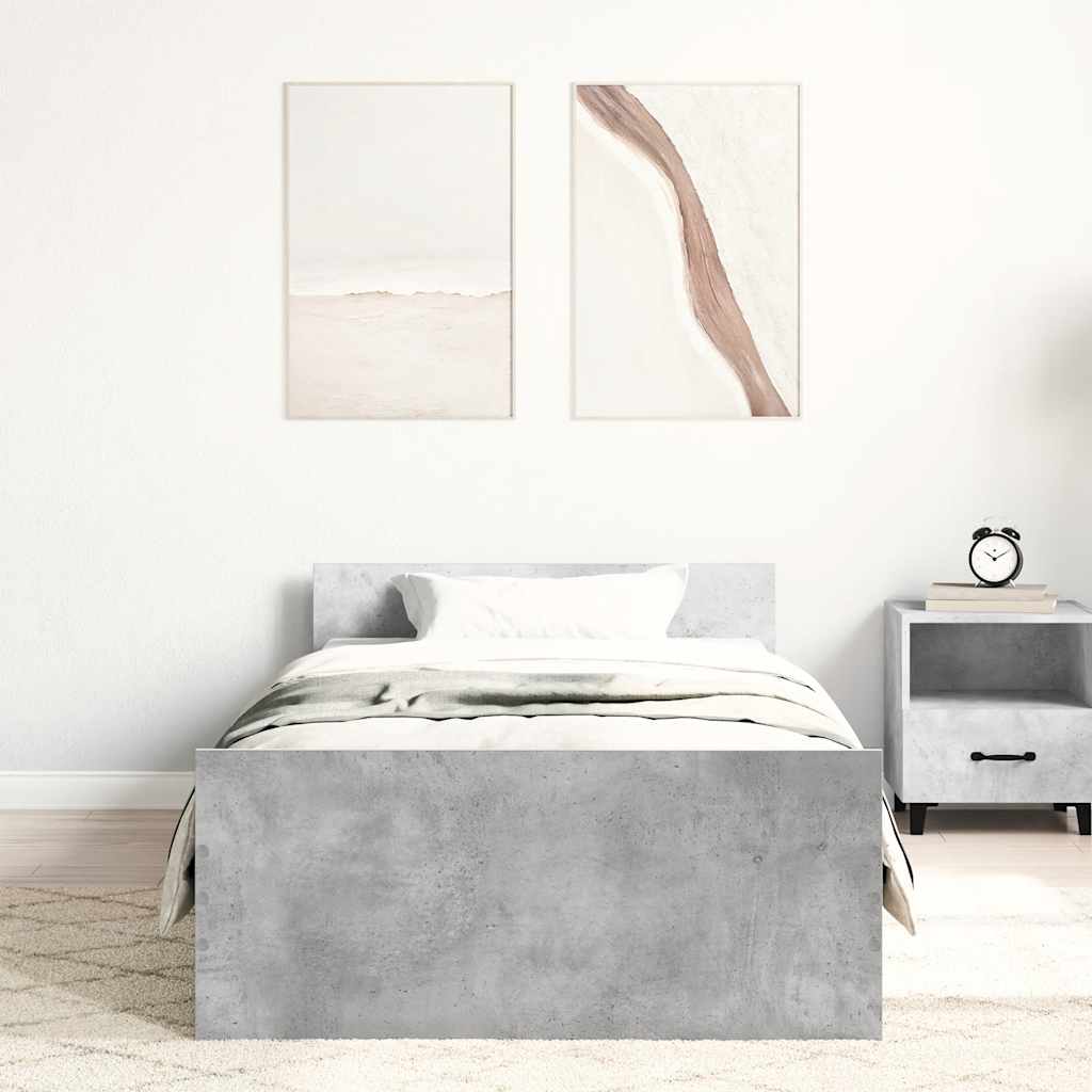 betonszürke egyszemélyes fa ágykeret 75 x 190 cm