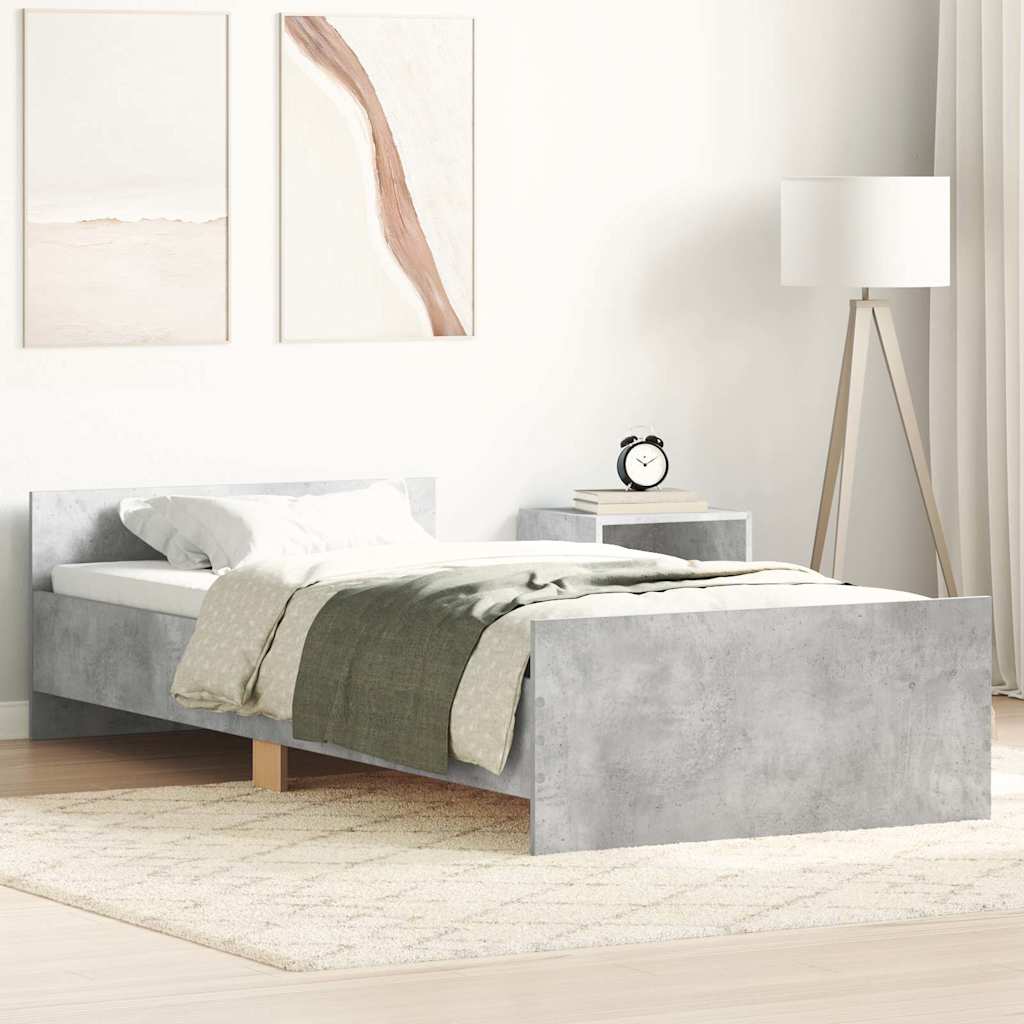 betonszürke egyszemélyes fa ágykeret 75 x 190 cm