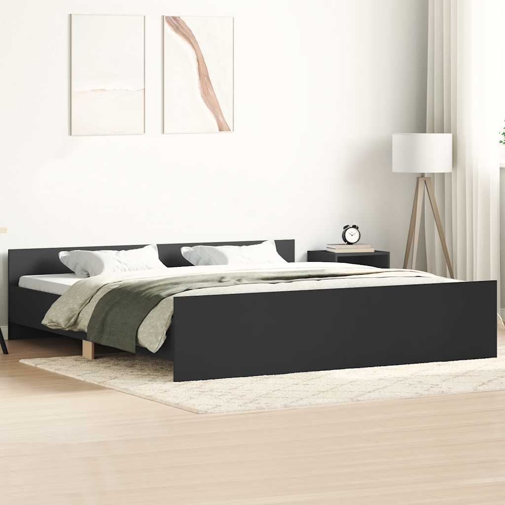 fekete ágykeret fej- és lábtámlával 200 x 200 cm