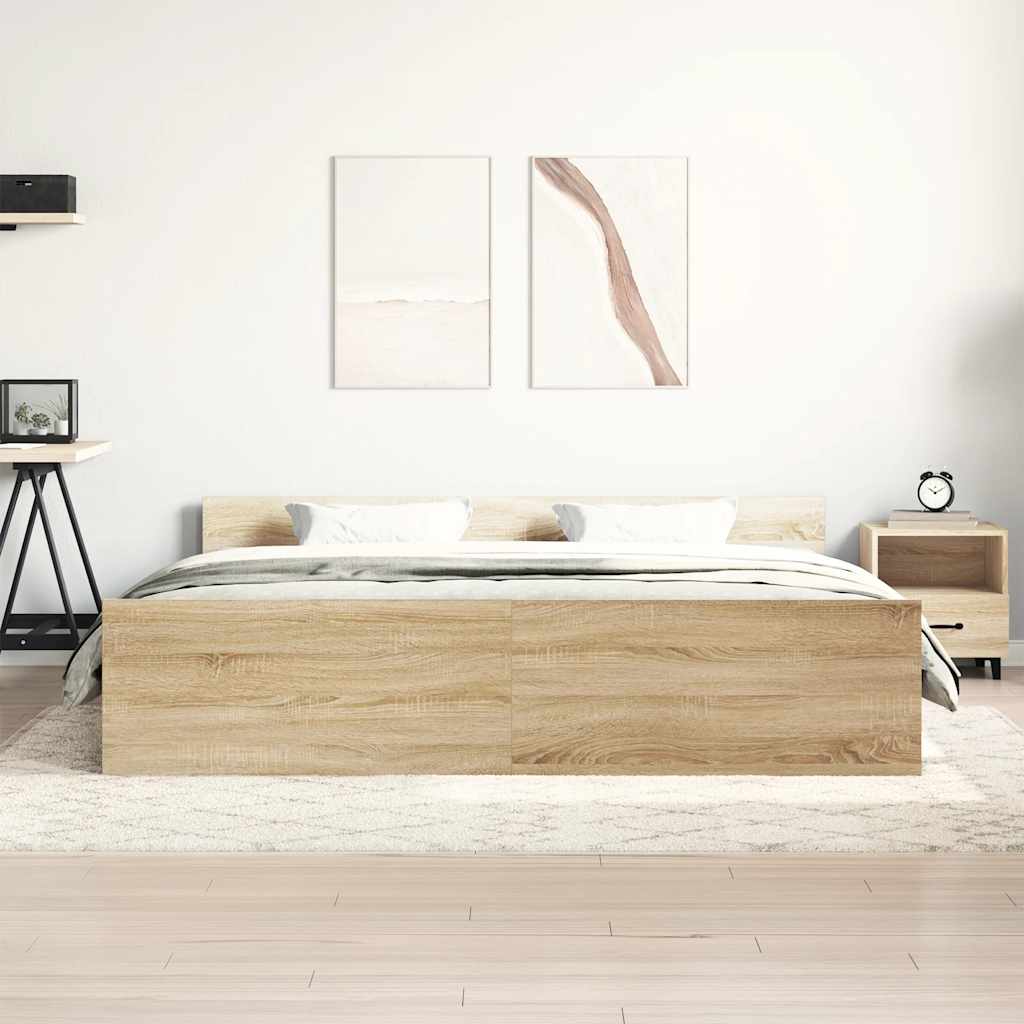 sonoma tölgy színű ágykeret fej- és lábtámlával 200 x 200 cm