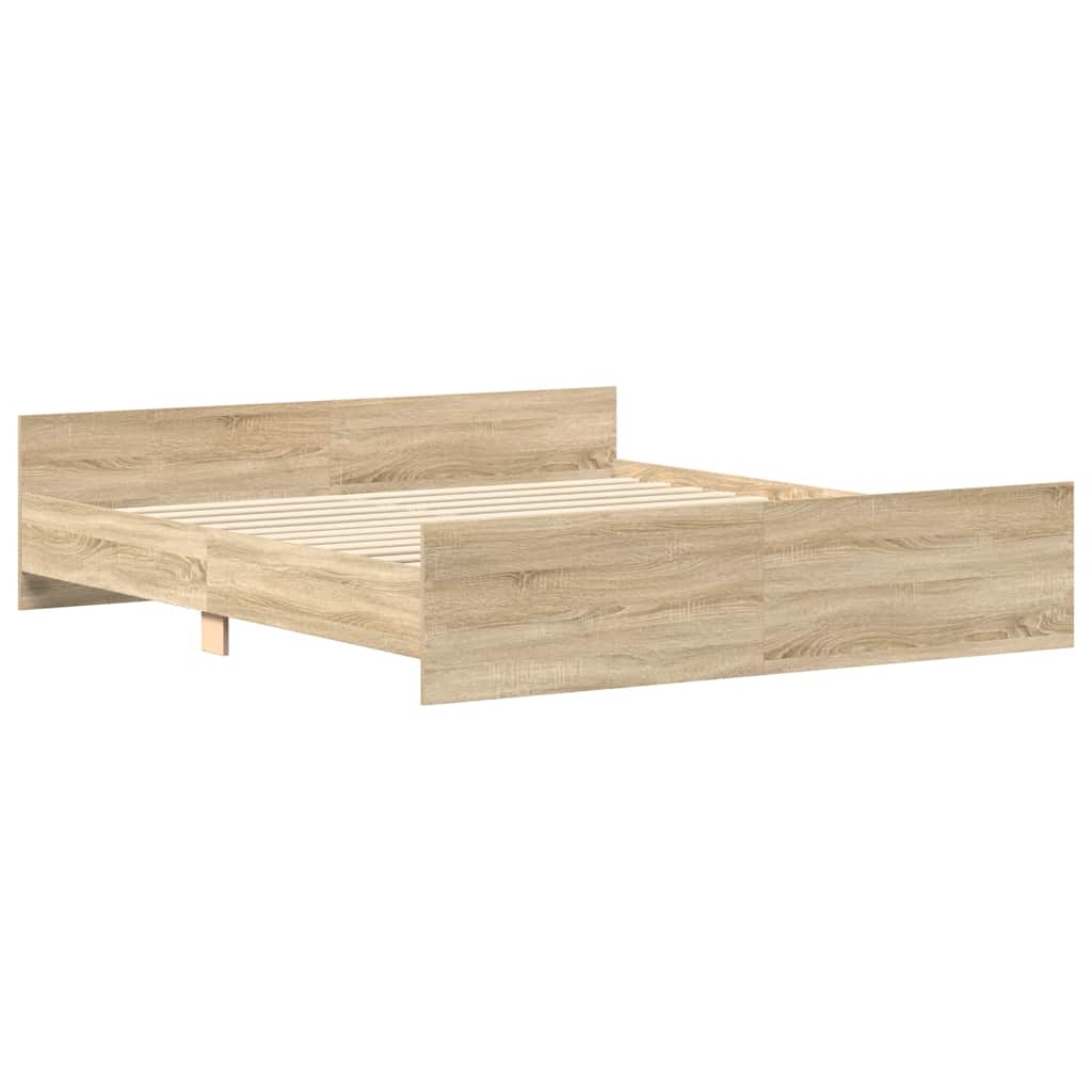 sonoma tölgy színű ágykeret fej- és lábtámlával 200 x 200 cm