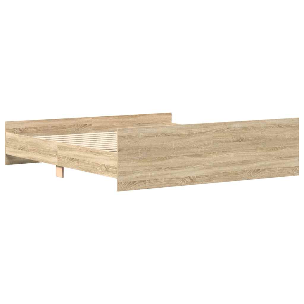 sonoma tölgy színű ágykeret fej- és lábtámlával 200 x 200 cm