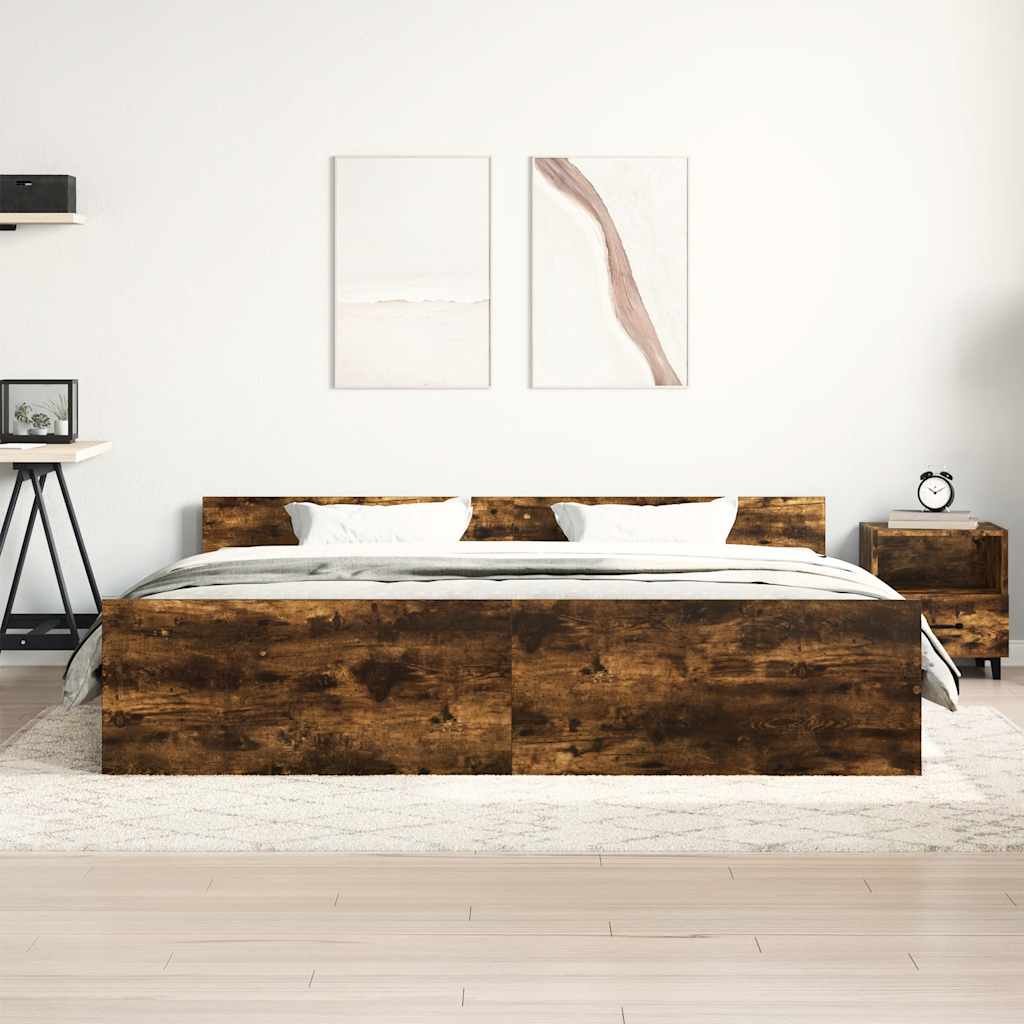 füstös tölgy színű ágykeret fej- és lábtámlával 200 x 200 cm
