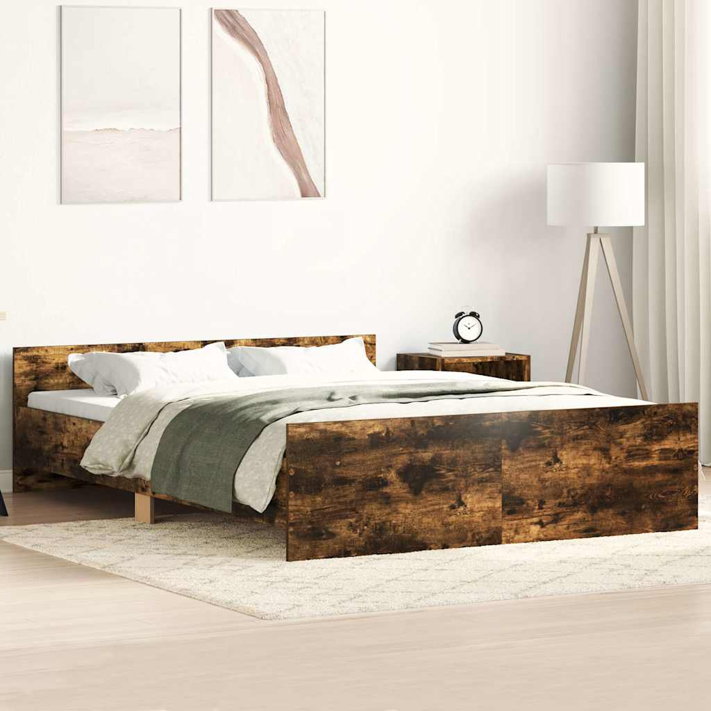 füstös tölgy színű ágykeret fej- és lábtámlával 140 x 200 cm
