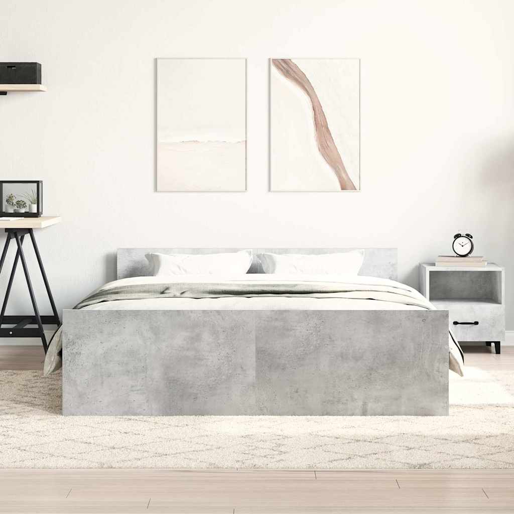 betonszürke ágykeret fej- és lábtámlával 150 x 200 cm