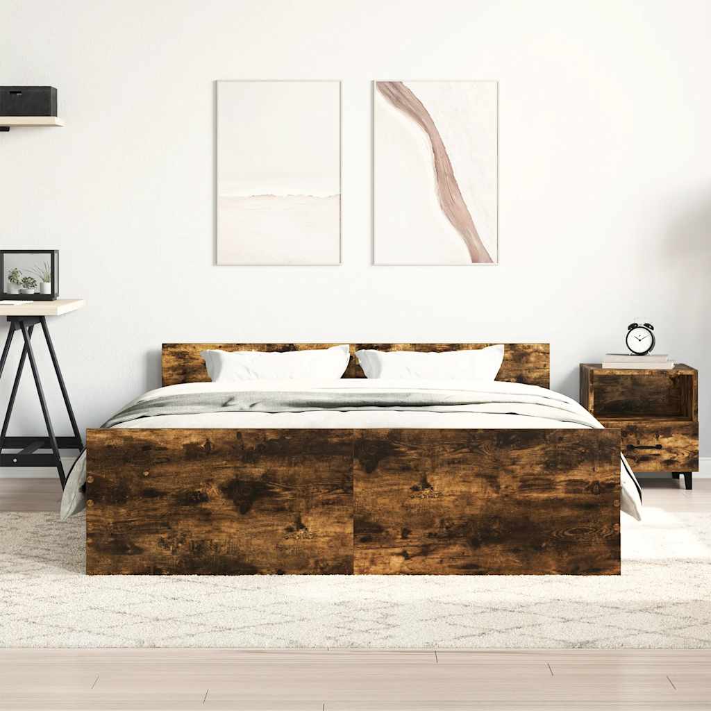 füstös tölgy színű ágykeret fej- és lábtámlával 150 x 200 cm