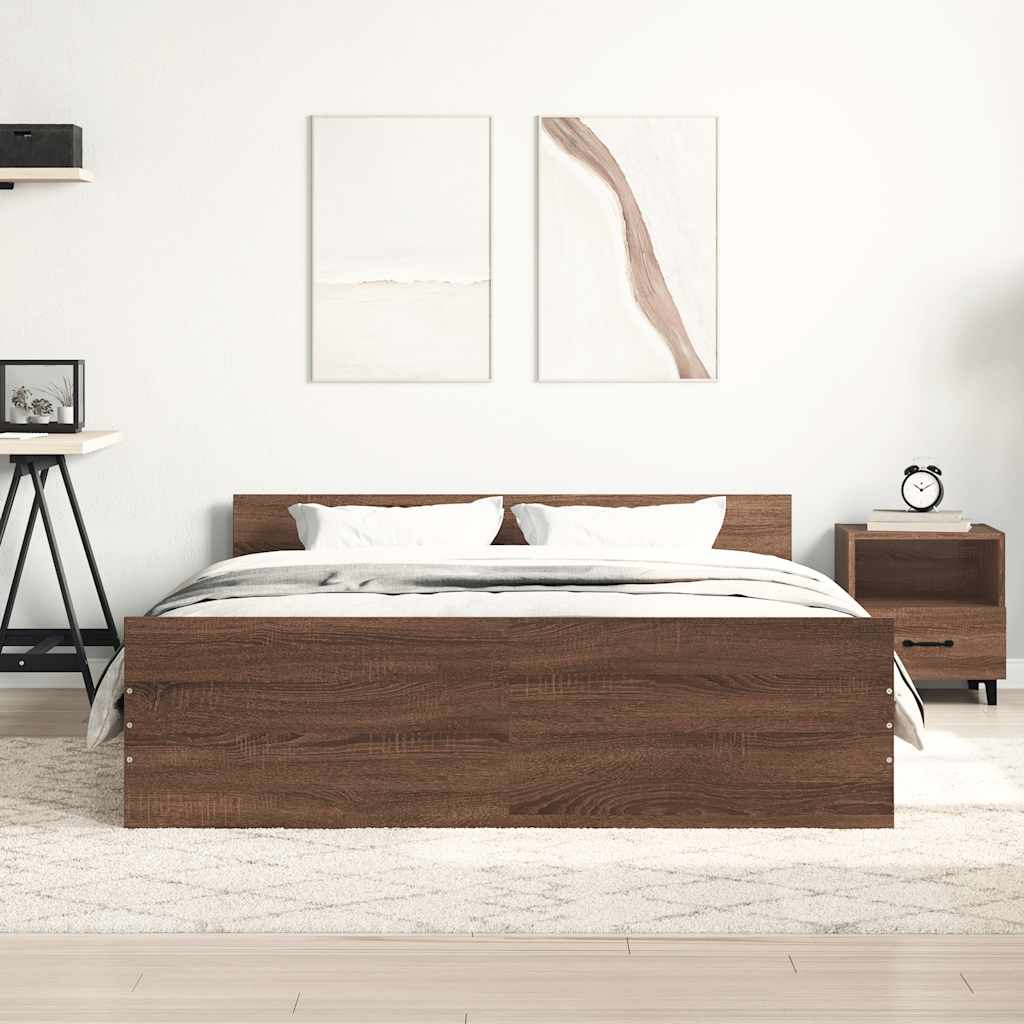 barna tölgyszínű ágykeret fej- és lábtámlával 150 x 200 cm