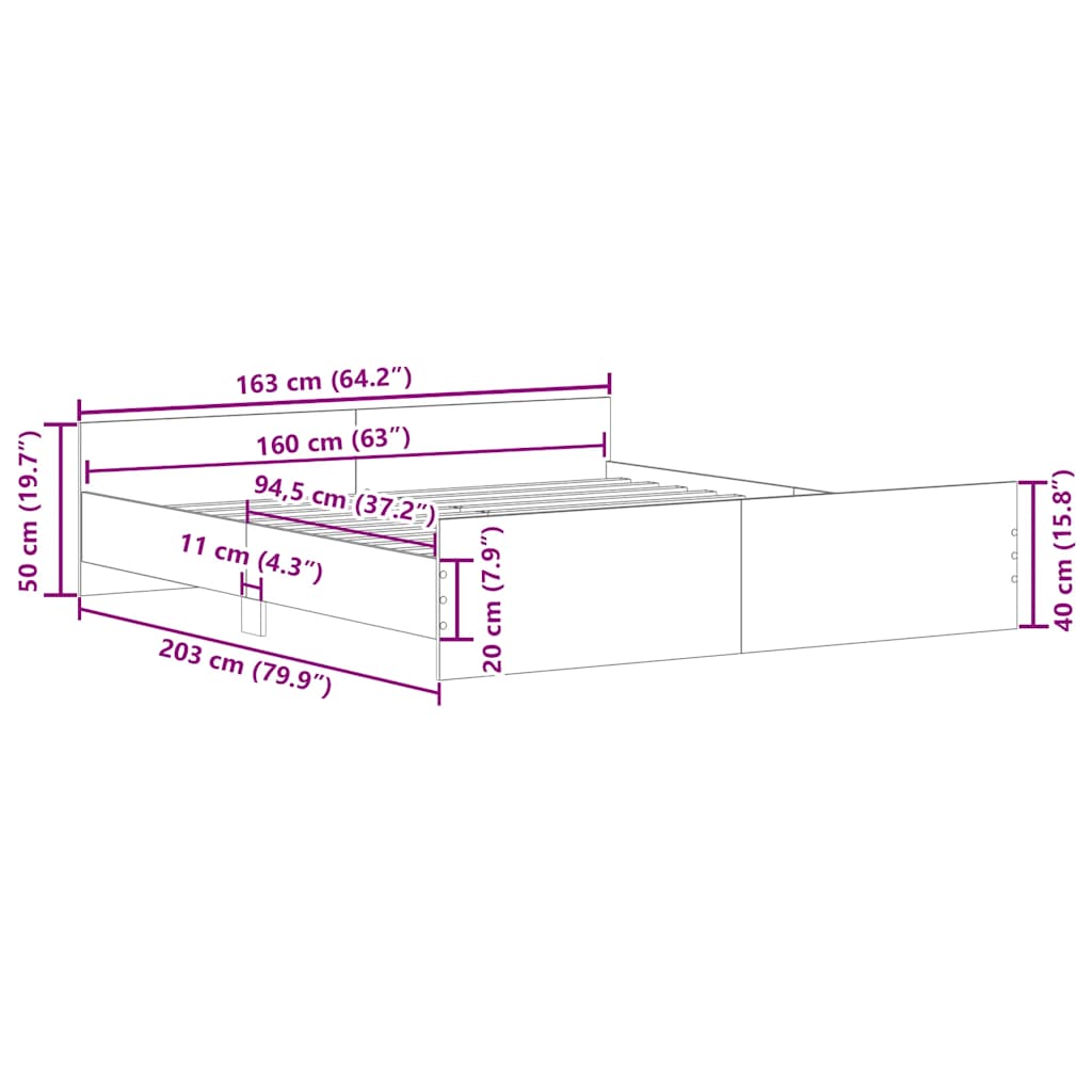 betonszürke ágykeret fej- és lábtámlával 160 x 200 cm