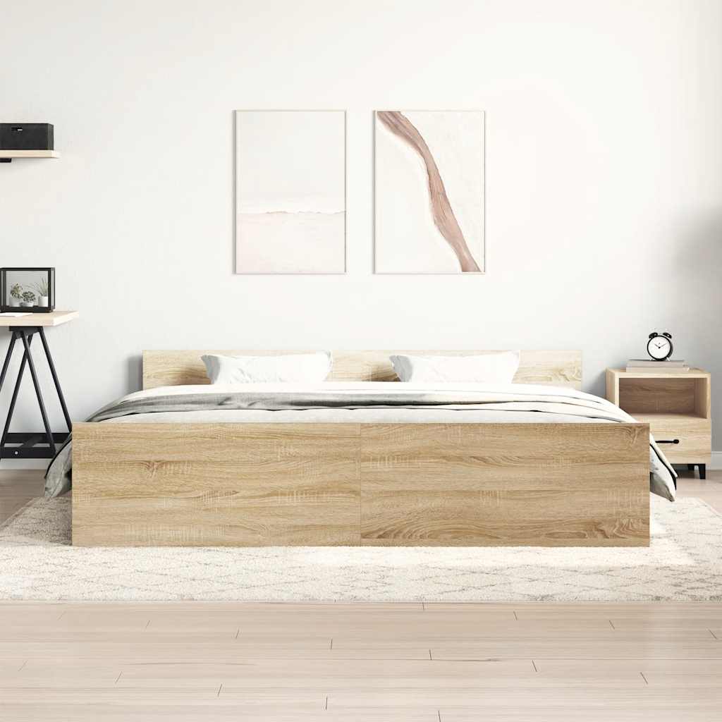 sonoma tölgy színű ágykeret fej- és lábtámlával 180 x 200 cm