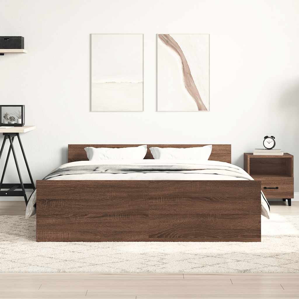 barna tölgyszínű ágykeret fej- és lábtámlával 120 x 190 cm