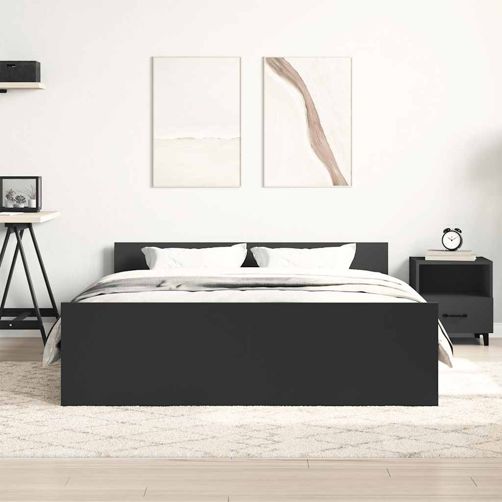 fekete ágykeret fej- és lábtámlával 135 x 190 cm