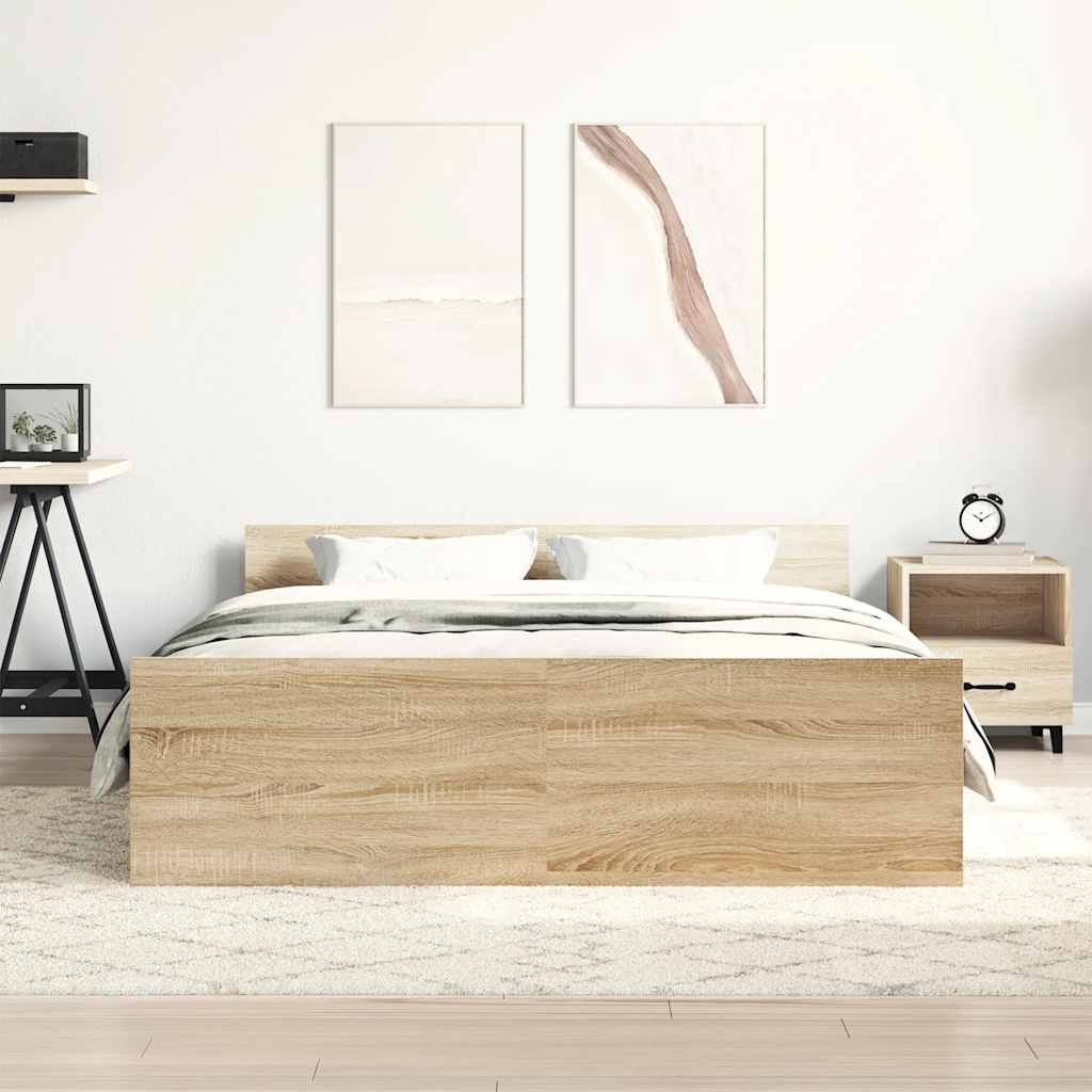 sonoma tölgy színű ágykeret fej- és lábtámlával 135 x 190 cm