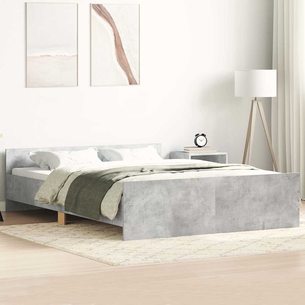 betonszürke ágykeret fej- és lábtámlával 135 x 190 cm
