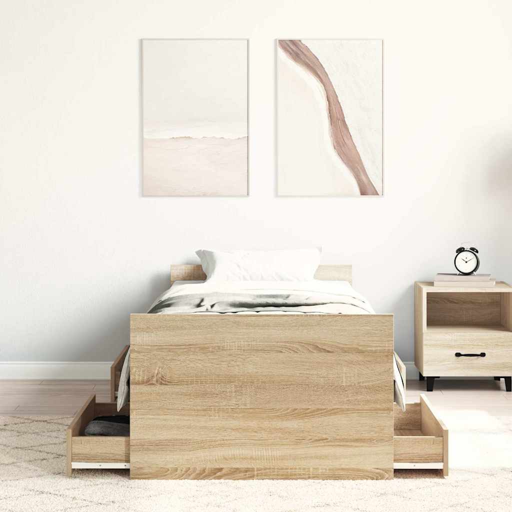 sonoma tölgy színű ágykeret fej- és lábtámlával 100 x 200 cm