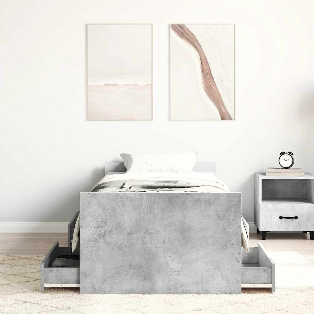 betonszürke ágykeret fej- és lábtámlával 100 x 200 cm