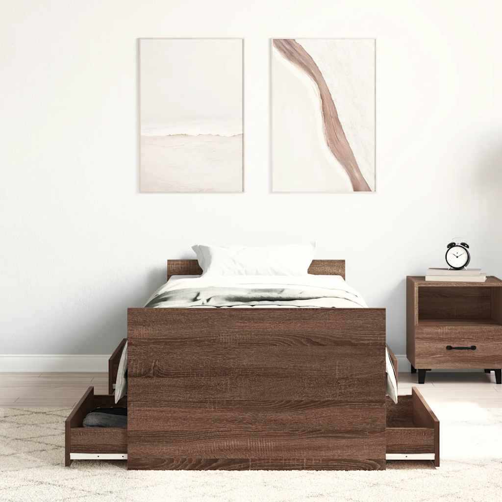 barna tölgy színű ágykeret fej- és lábtámlával 100 x 200 cm