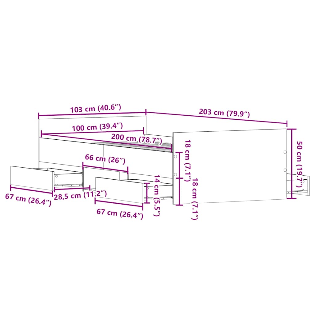 barna tölgy színű ágykeret fej- és lábtámlával 100 x 200 cm