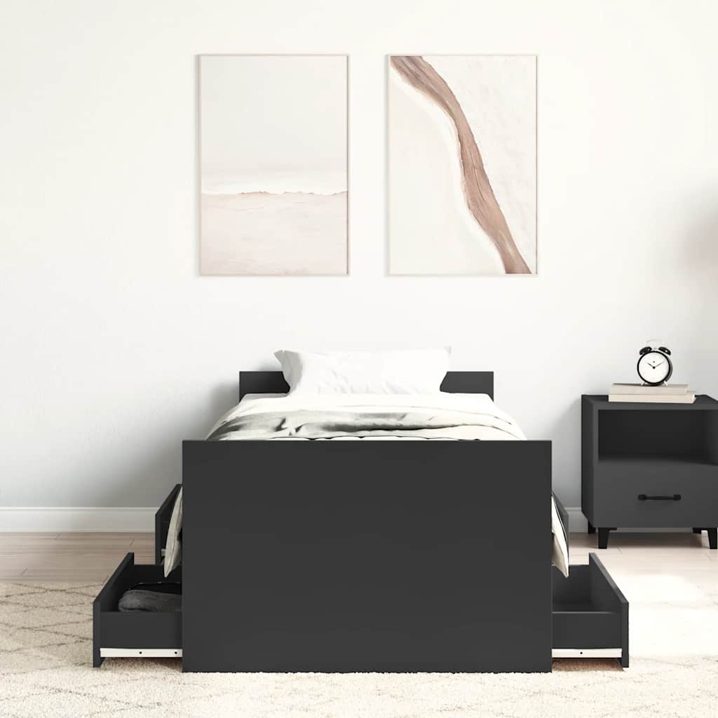 fekete ágykeret fej- és lábtámlával 90 x 200 cm