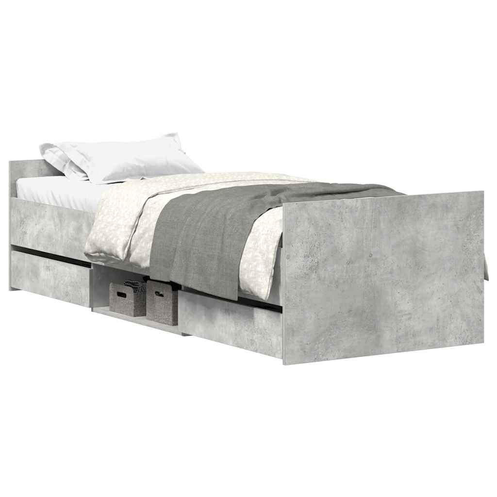 betonszürke ágykeret fej- és lábtámlával 90 x 200 cm