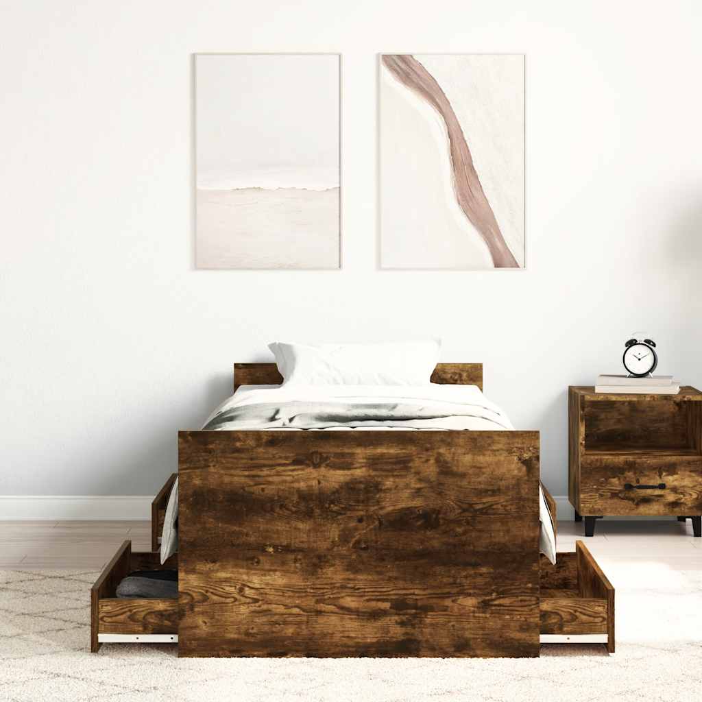 füstös tölgy színű ágykeret fej- és lábtámlával 90 x 200 cm