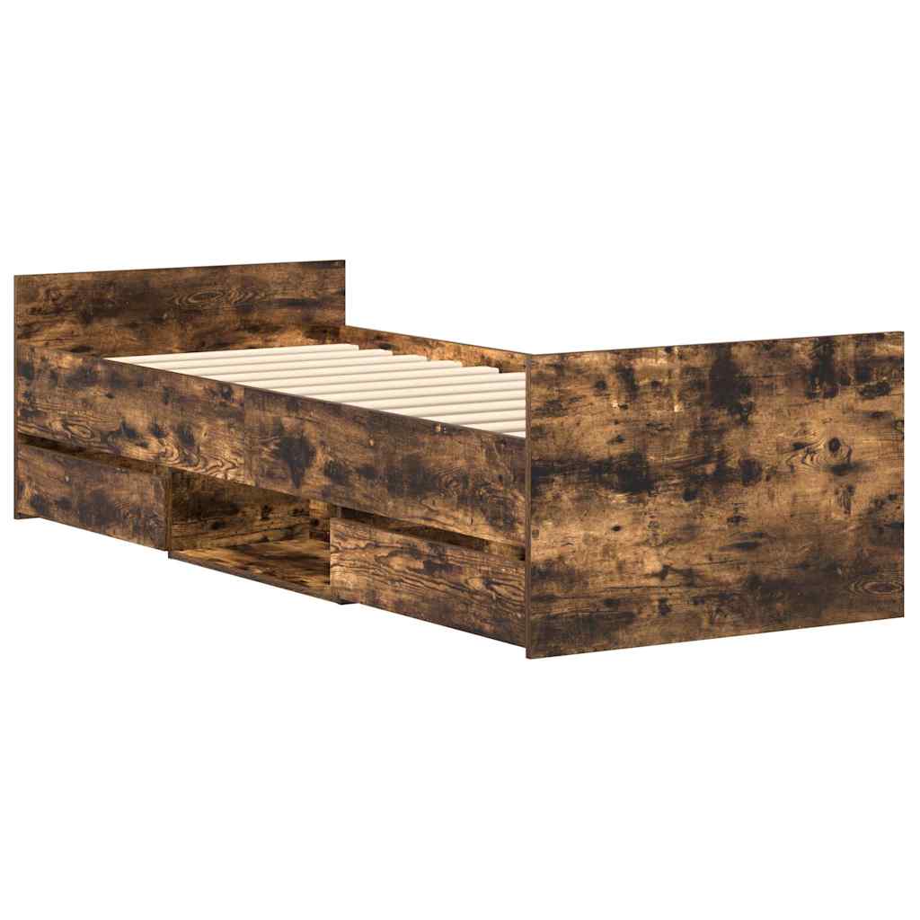 füstös tölgy színű ágykeret fej- és lábtámlával 90 x 200 cm